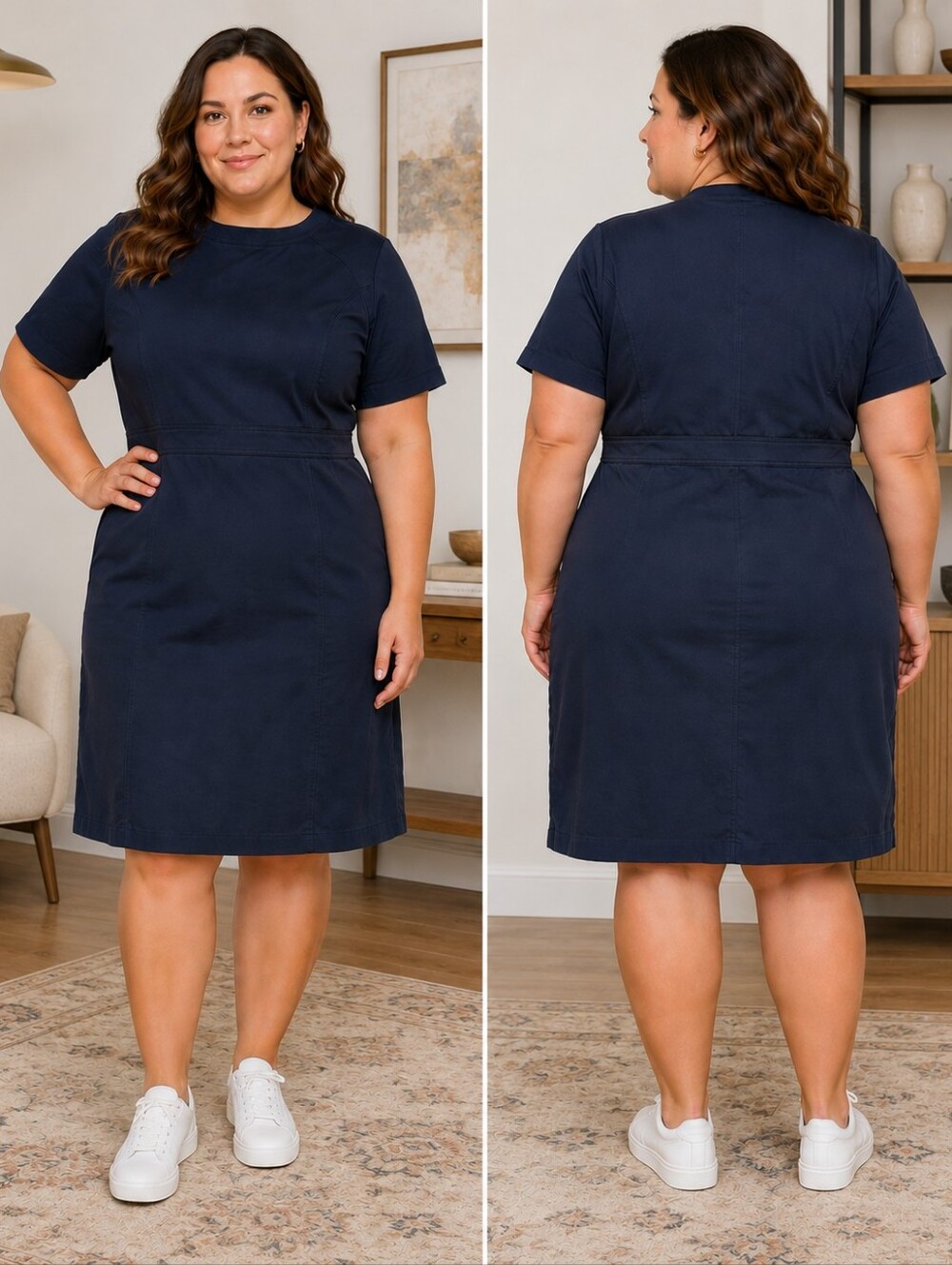 Lands' End Navy Short Sleeve Midi Dress 20W New